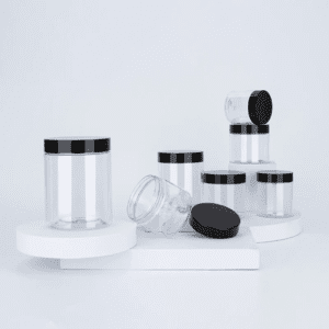 transparent pet jar with black lid