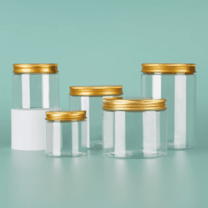 transparent pet jar with black lid